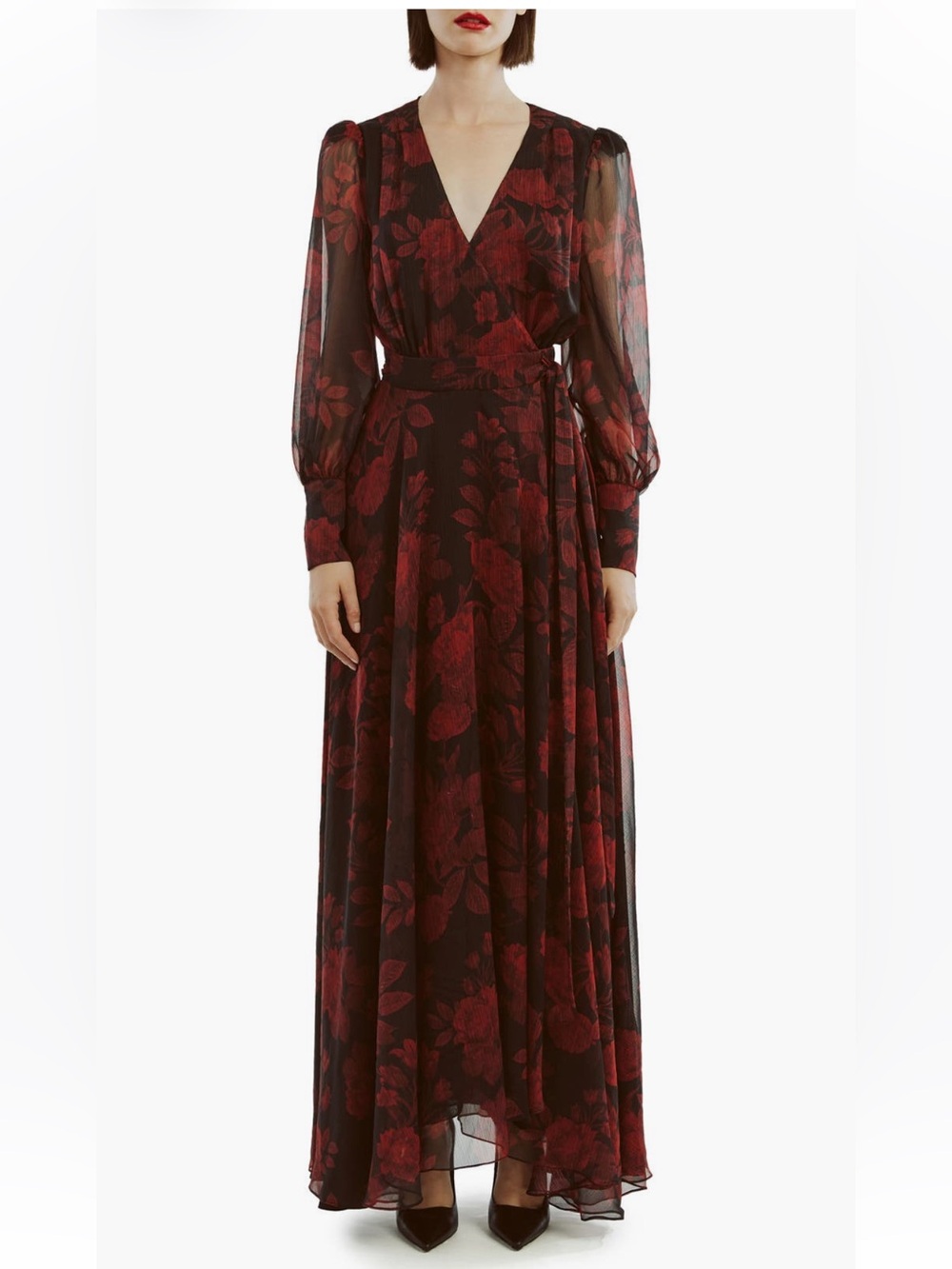 Bardot Burgundy Floral Wrap Maxi Dress